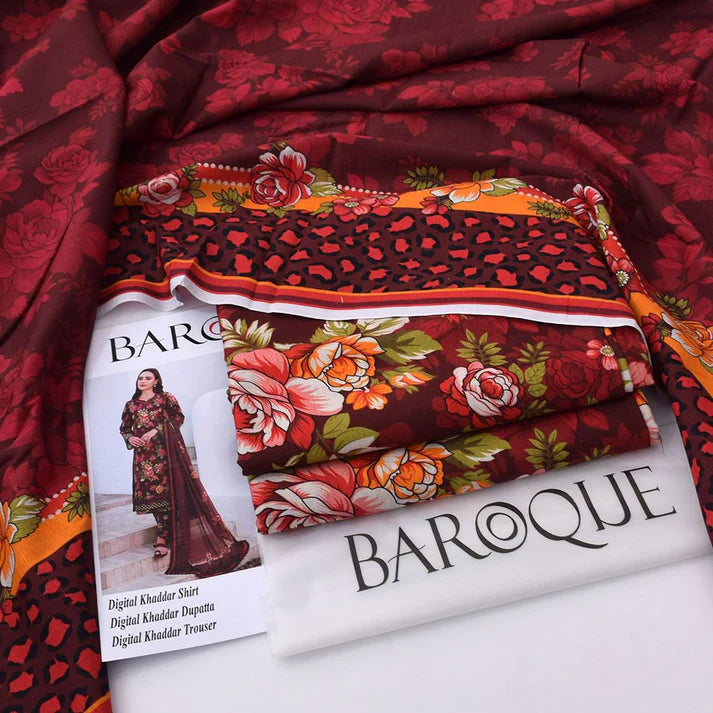 Unstitched Baroque khaddar 3pc