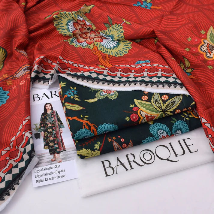 Unstitched Baroque khaddar 3pc