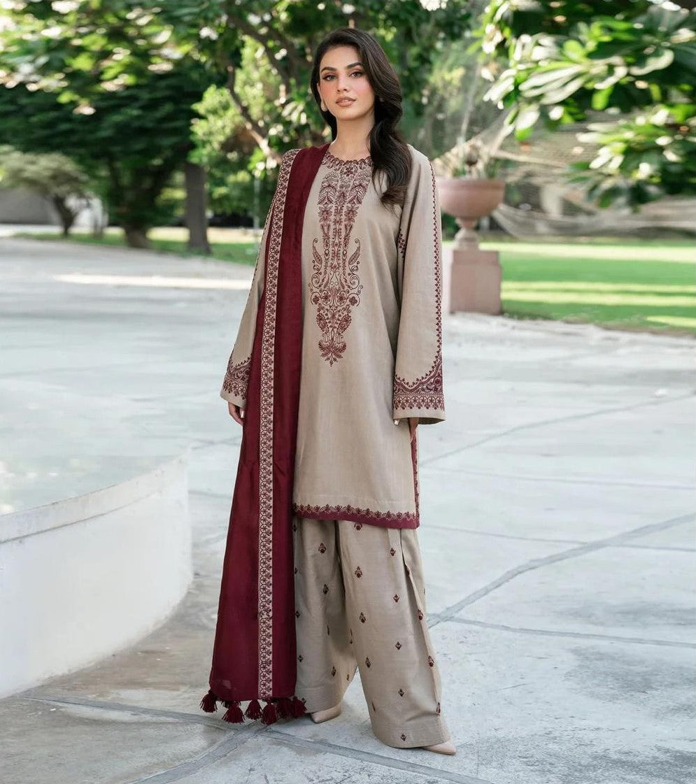 DE-129 Unstitched  Bareeze Dhanak 3pc