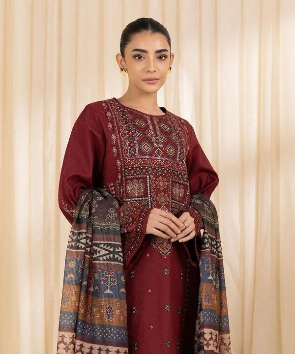 Unstitched Heavy Embroidered Dhanak 3pc