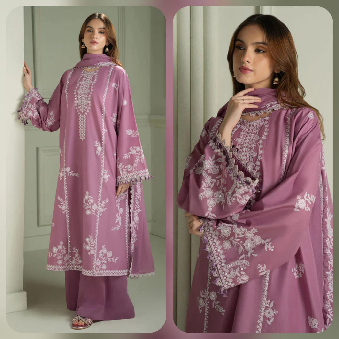 Unstitched Heavy Embroidered Dhanak Suit With Embroidered Dhanak Shawl