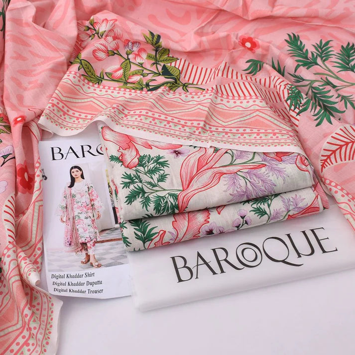 Unstitched Baroque khaddar 3pc